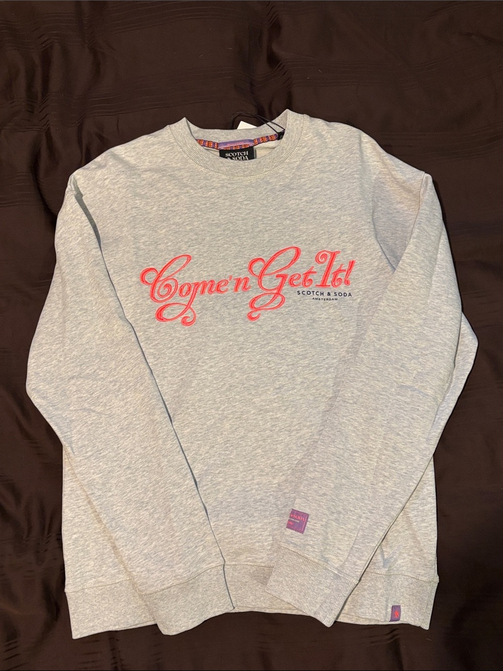 Scotch & Soda Light Gray Sweatshirt with Pink Script Logo